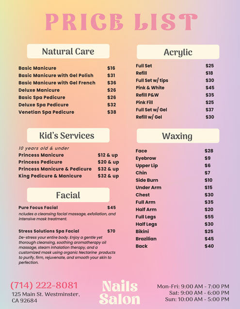 Laminated Price List - 06