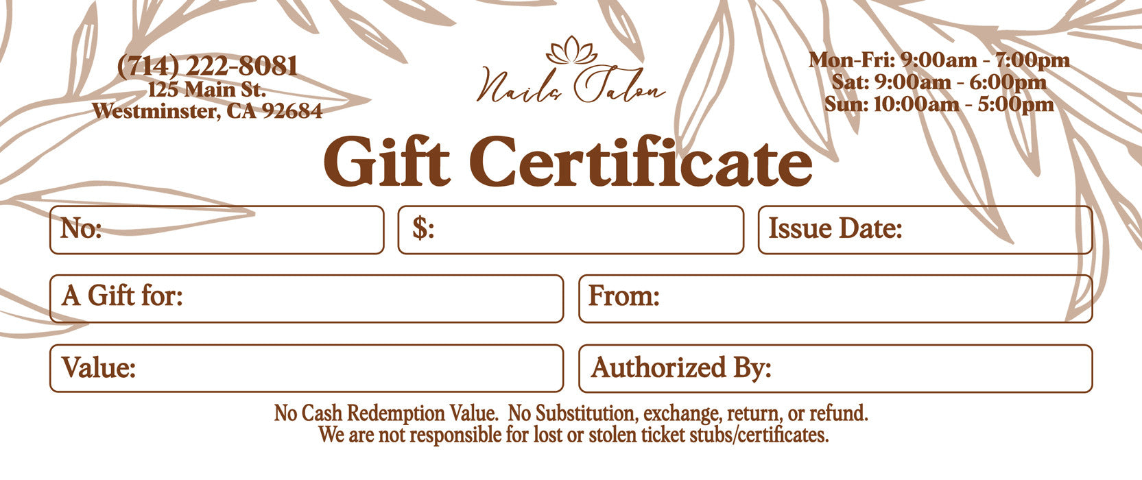 Gift Certificate without Stub - 01