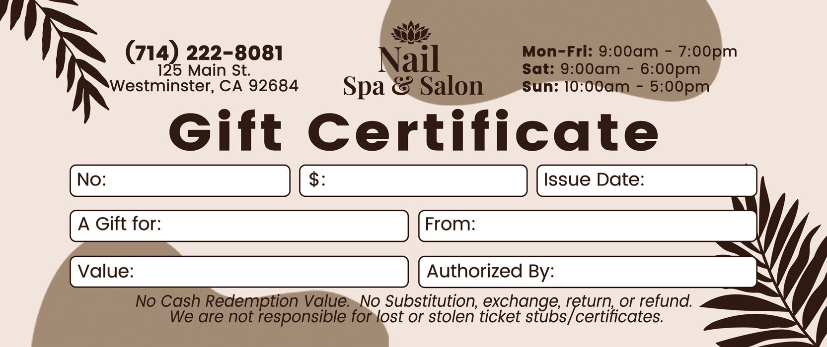 Gift Certificate without Stub - 05