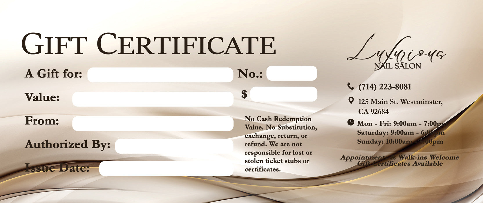 Gift Certificate without Stub - 06