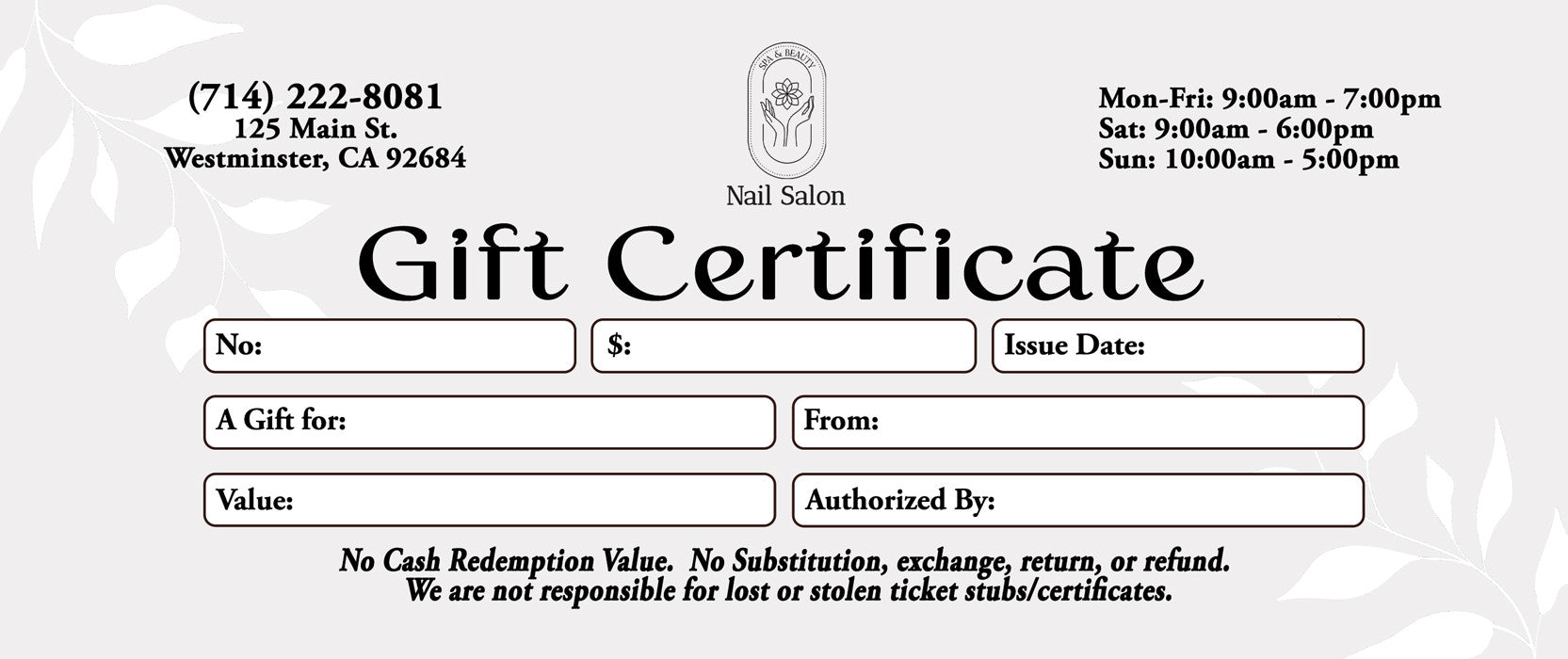 Gift Certificate without Stub - 07