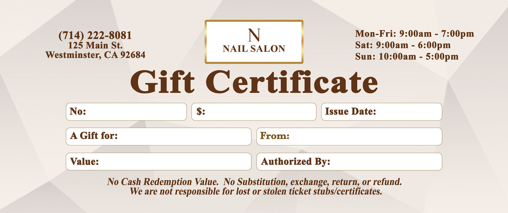 Gift Certificate without Stub - 08