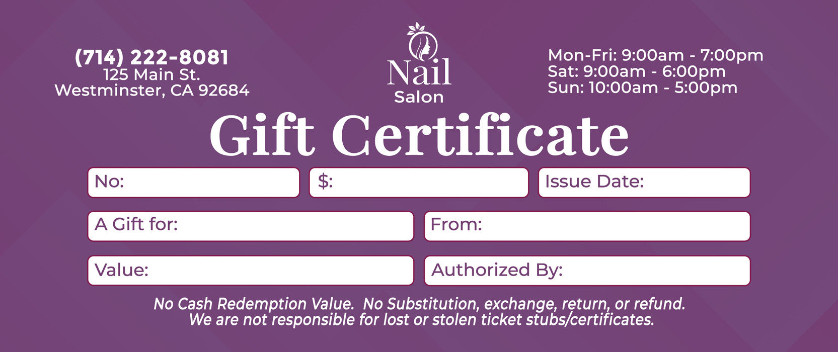 Gift Certificate without Stub - 09