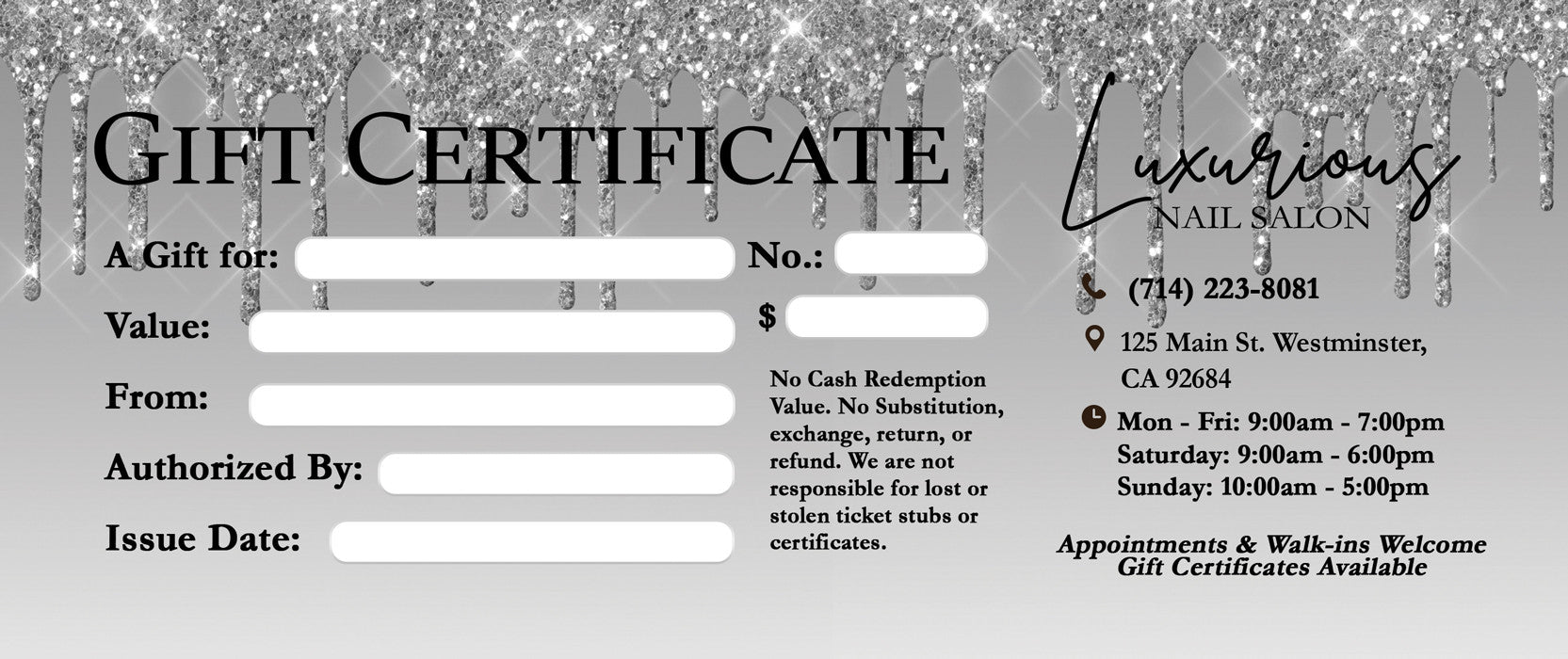 Gift Certificate without Stub - 10