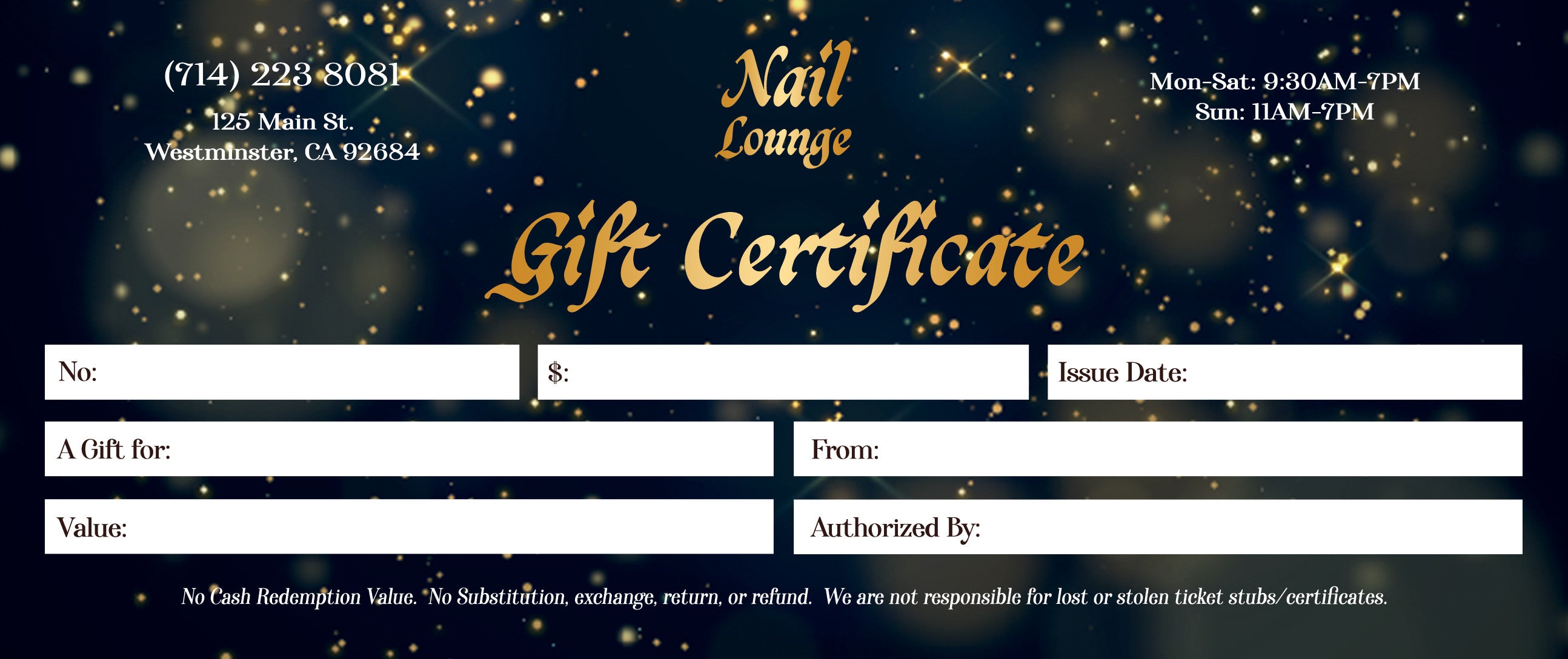 Gift Certificate without Stub - 12