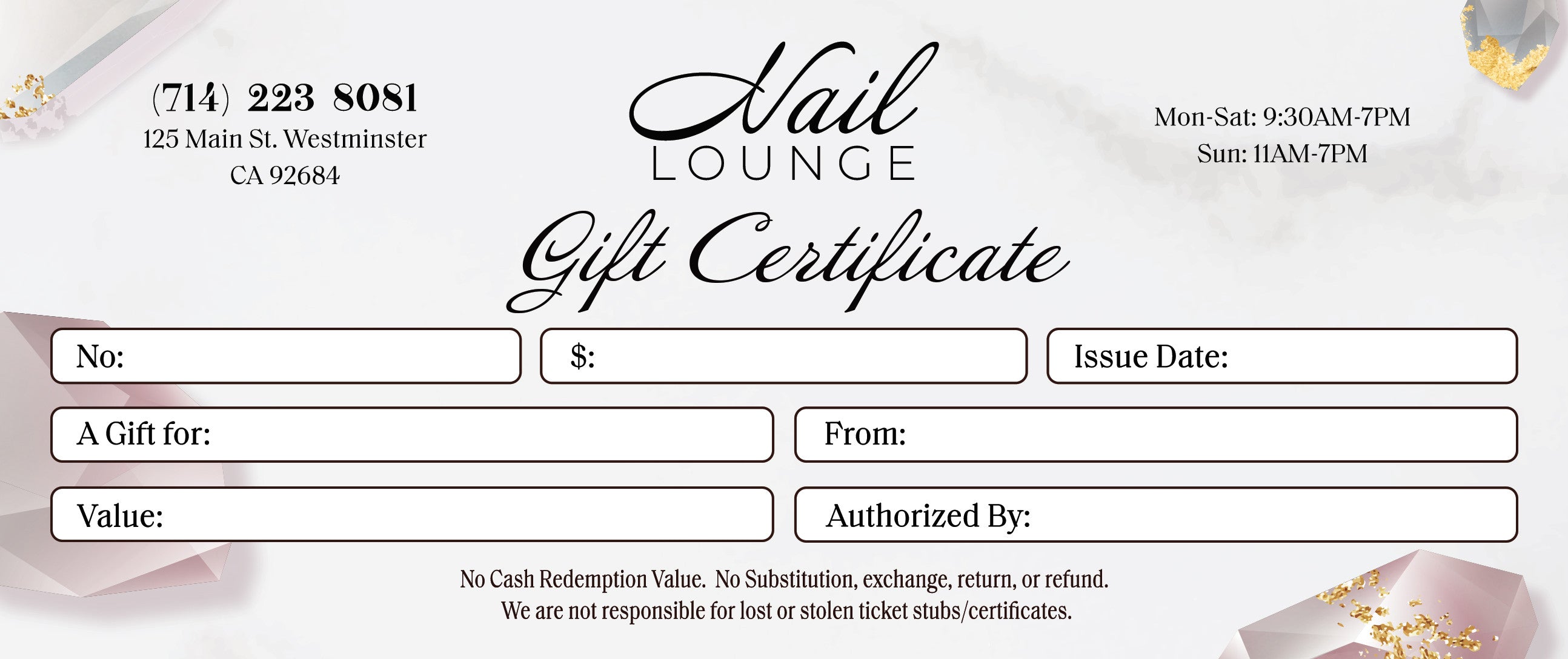 Gift Certificate without Stub - 13