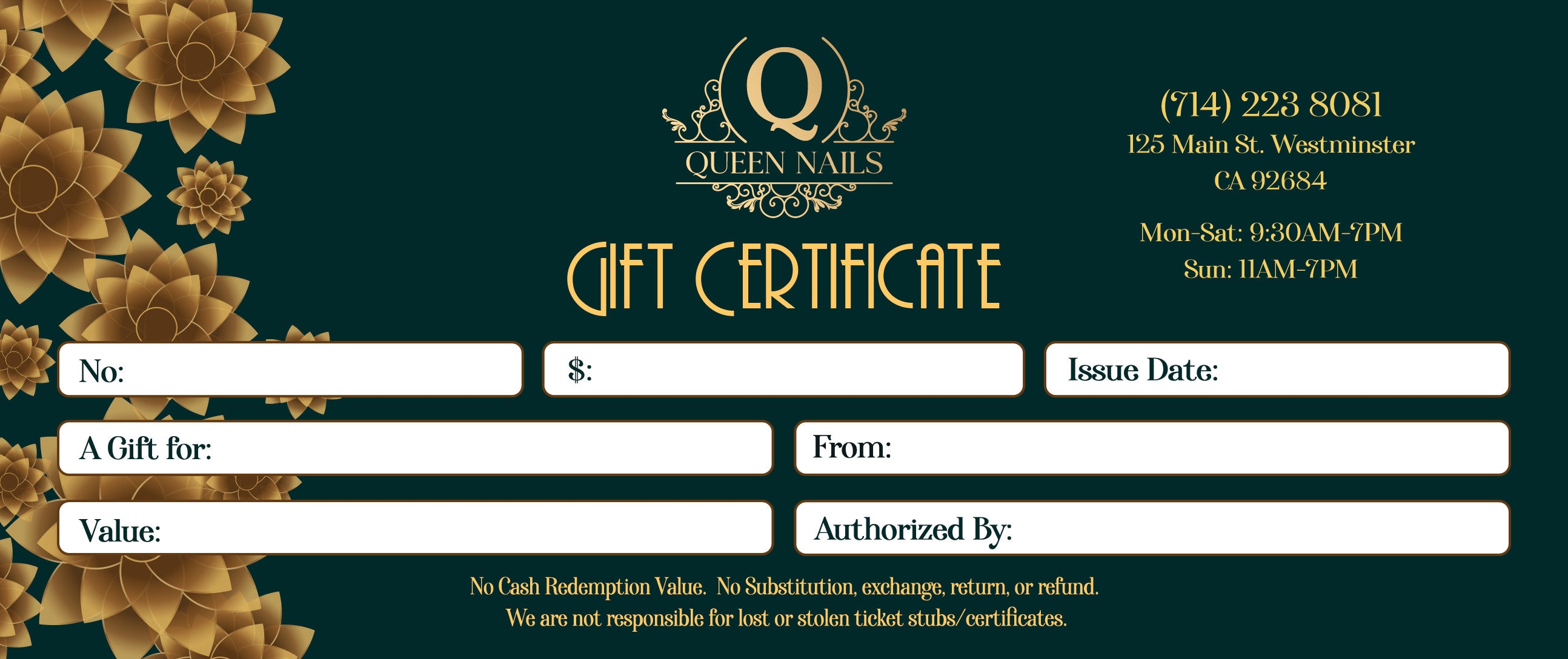 Gift Certificate without Stub - 14