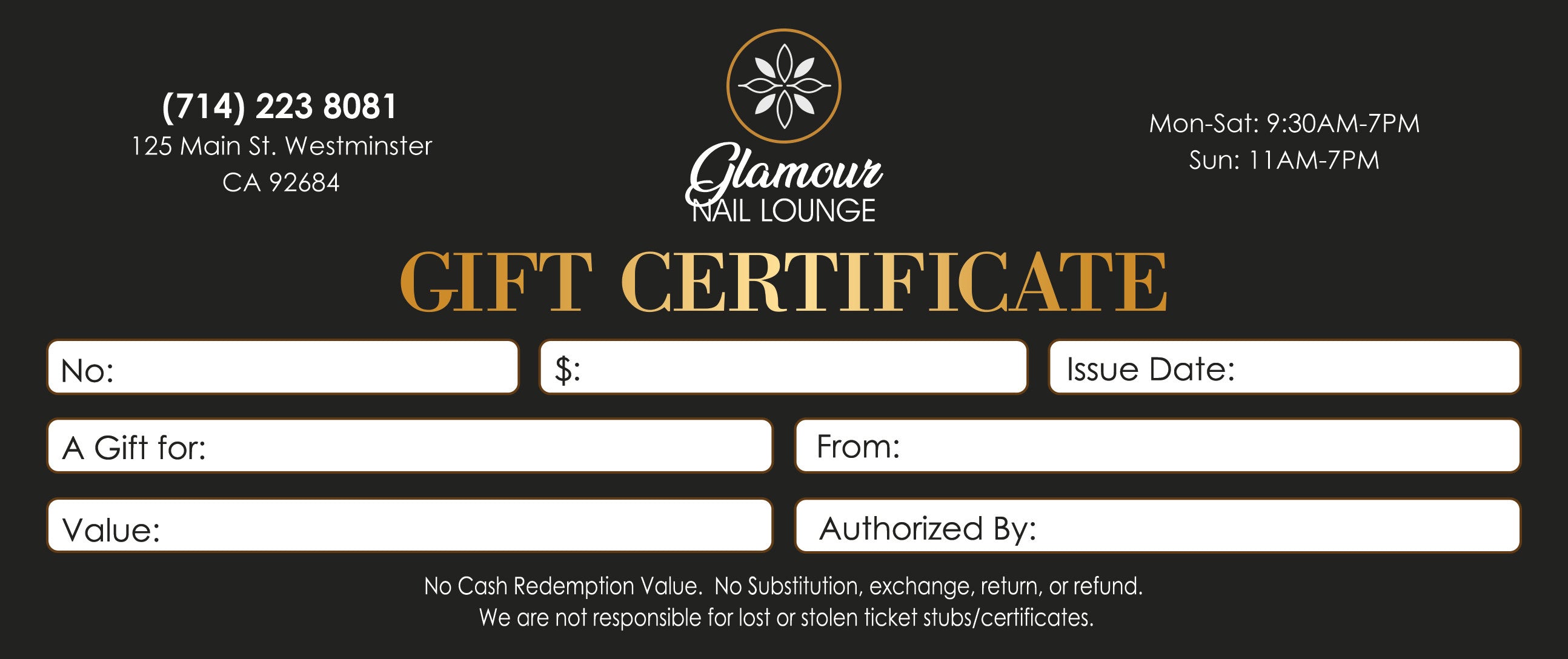 Gift Certificate without Stub - 16