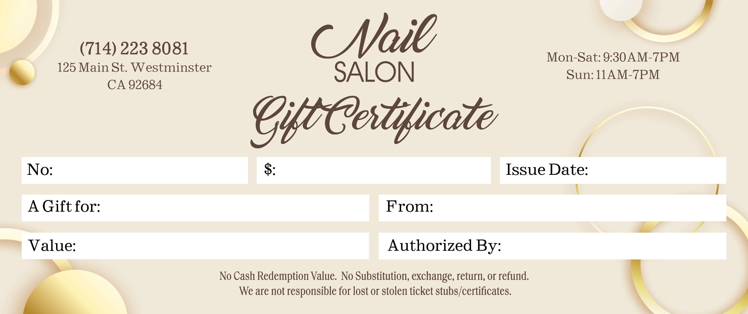 Gift Certificate without Stub - 17