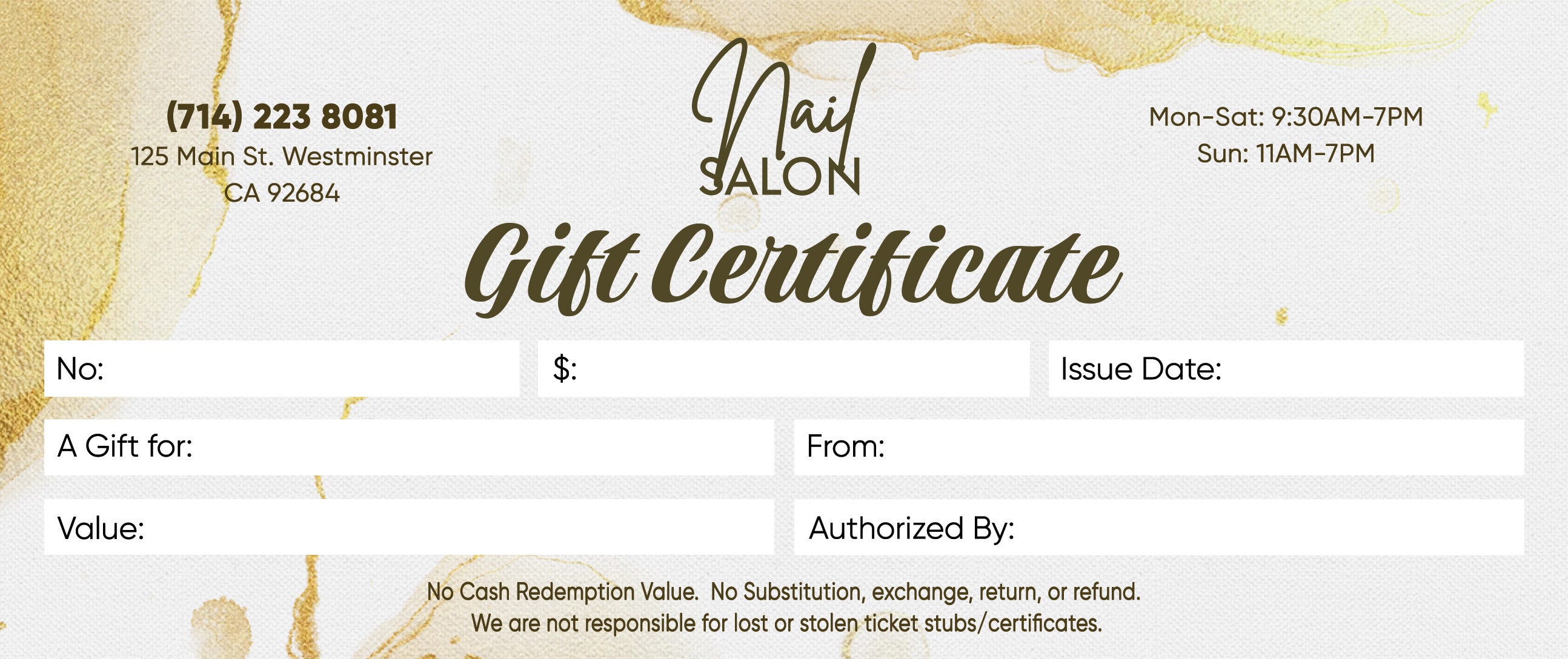 Gift Certificate without Stub - 19