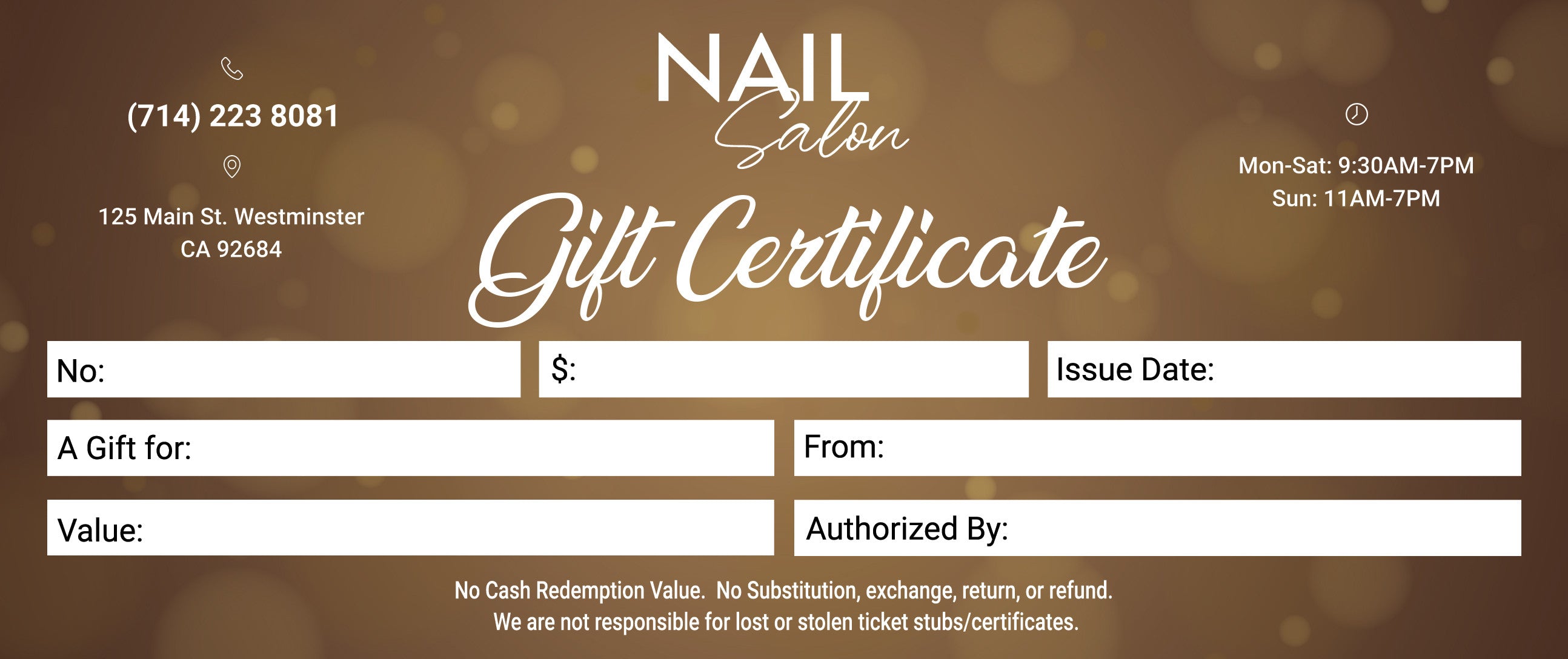 Gift Certificate without Stub - 21